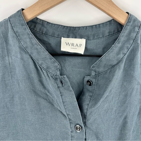 Wrap London Linen Shirt Dress Button Knee Coastal Pockets Casual Blue Womens 10 - Picture 8 of 14